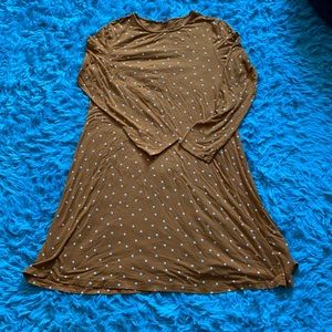 Mustard yellow, white polka dot dress